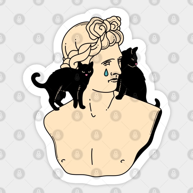 Greek God Black Cat in blue Sticker by The Charcoal Cat Co.